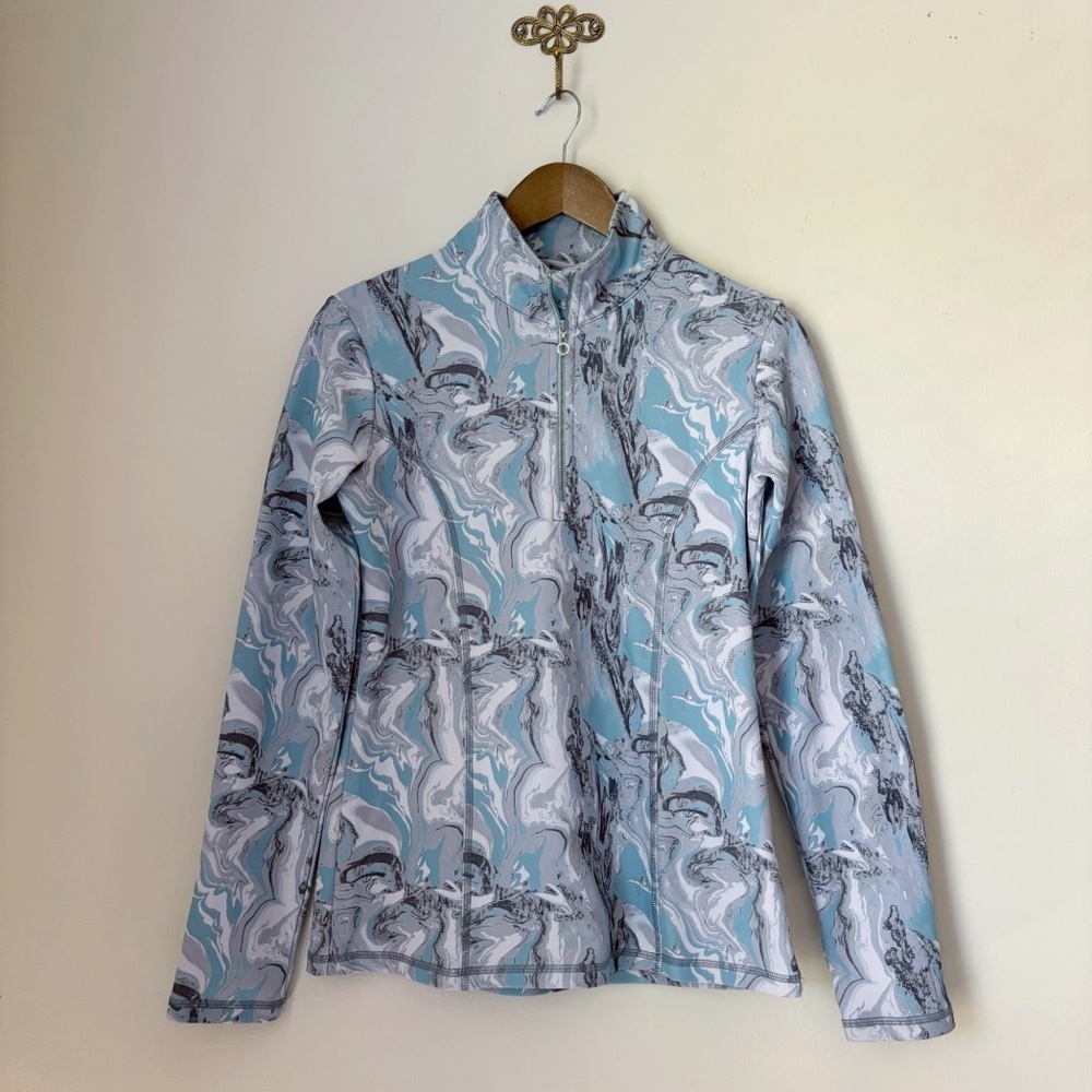 Nils Ice Blue Marble Robin 1/4 Zip Pullover Baselayer Top Women Medium